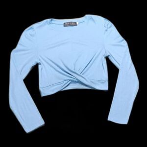 For G And PL Long Sleeve Cropped Top Womens Size XS Blue Knotted Front light
